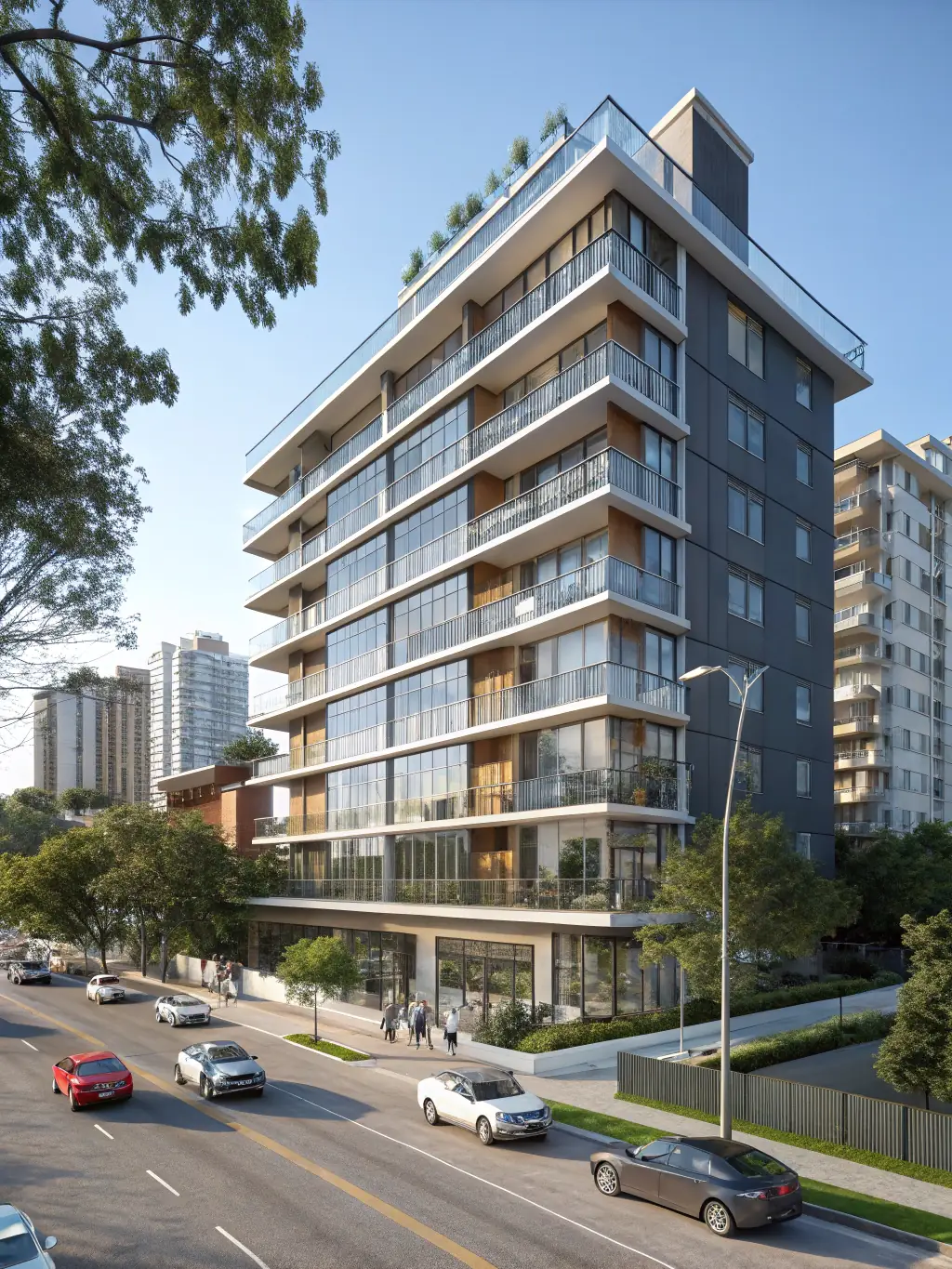 A modern apartment building in Alicante, Spain, showcasing urban living with balconies and city views, emphasizing the convenience and accessibility of apartment living for potential buyers.