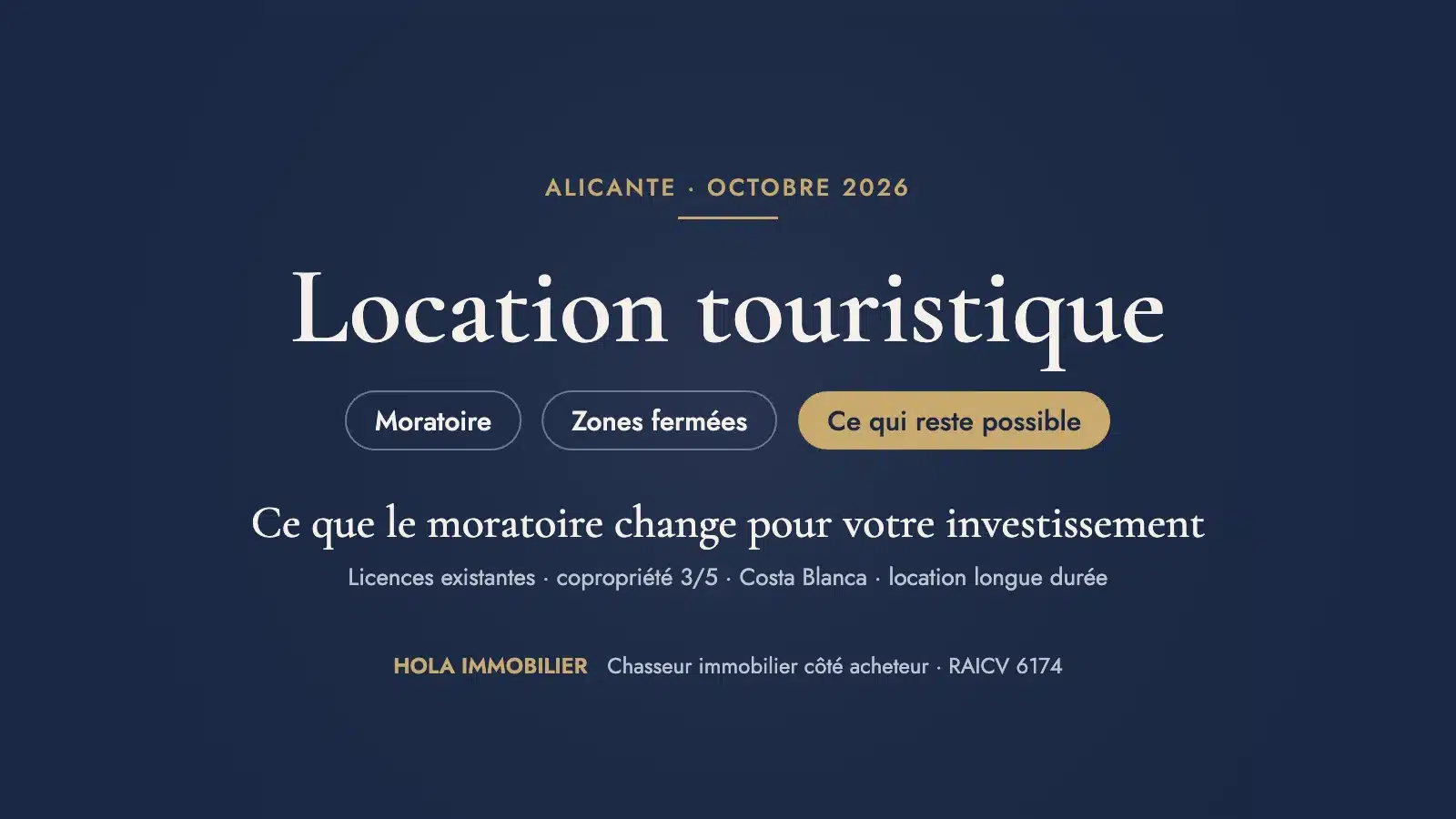 Location touristique à Alicante en 2026 : moratoire, zones fermées et ce qui reste possible